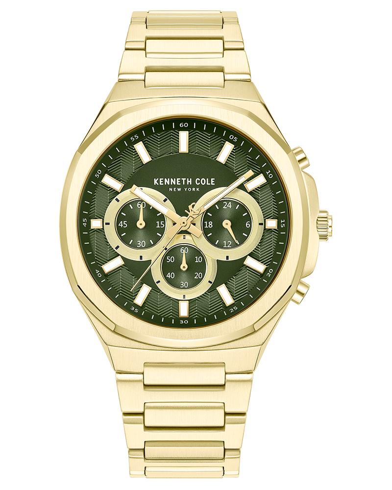 Kenneth Cole Quartz Chronograph Green Dial Golden Stainless Steel Strap Watch For Men