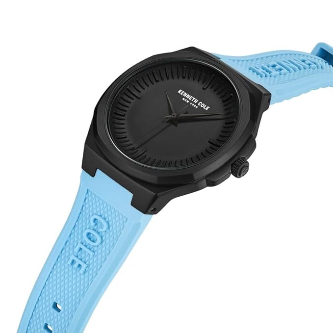 Kenneth Cole Quartz Analog Black Dial Blue Silicone Strap Watch for Men