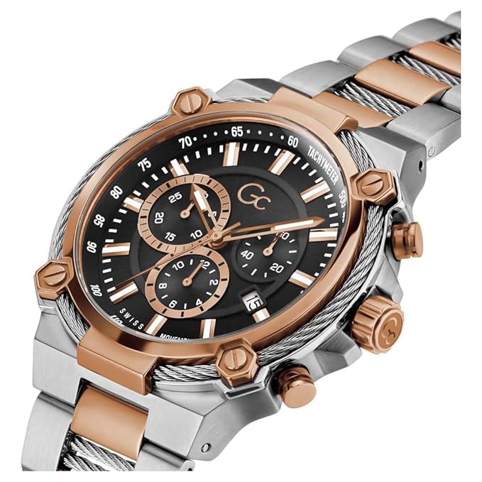 Cable Force Men Quartz Black Dial Chronograph Stainless Steel Watch