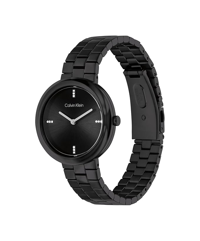Twisted Bezel Women Quartz Black Dial Analog Stainless Steel Watch