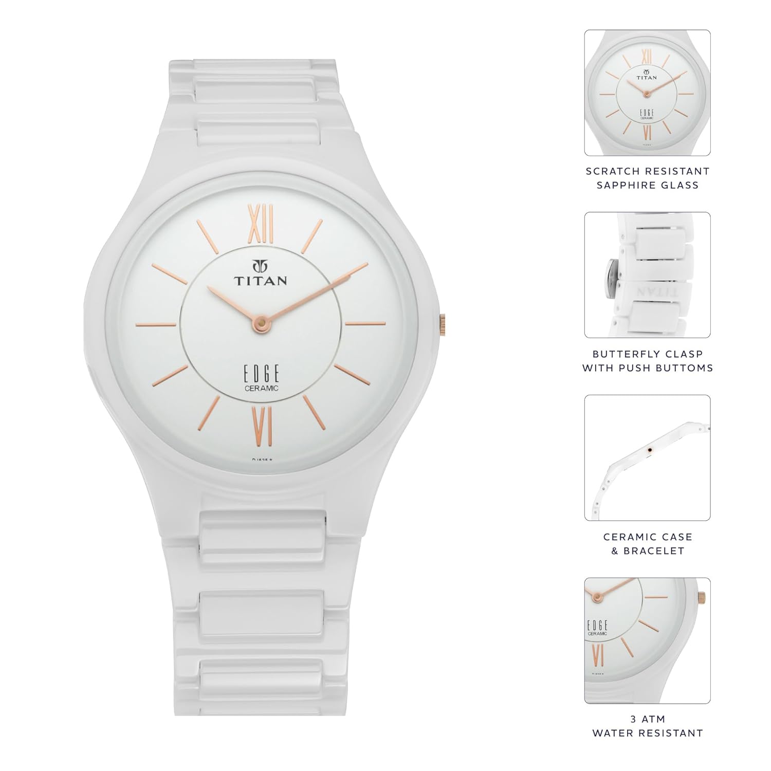 Titan Edge Ceramic White Dial Analog Ceramic Strap watch for Men