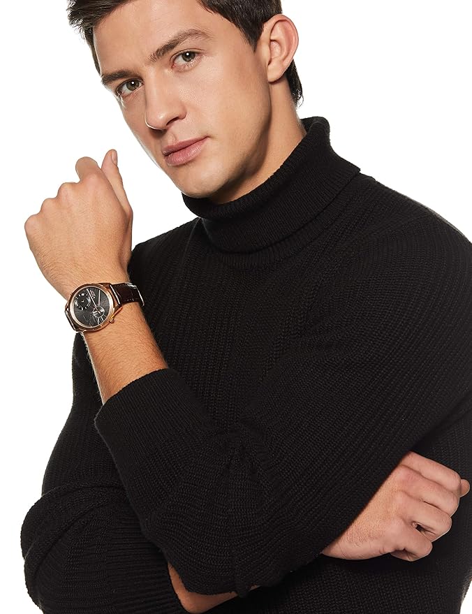 Titan Globe Trotter Anthracite Dial Dual Time Leather Strap watch for Men