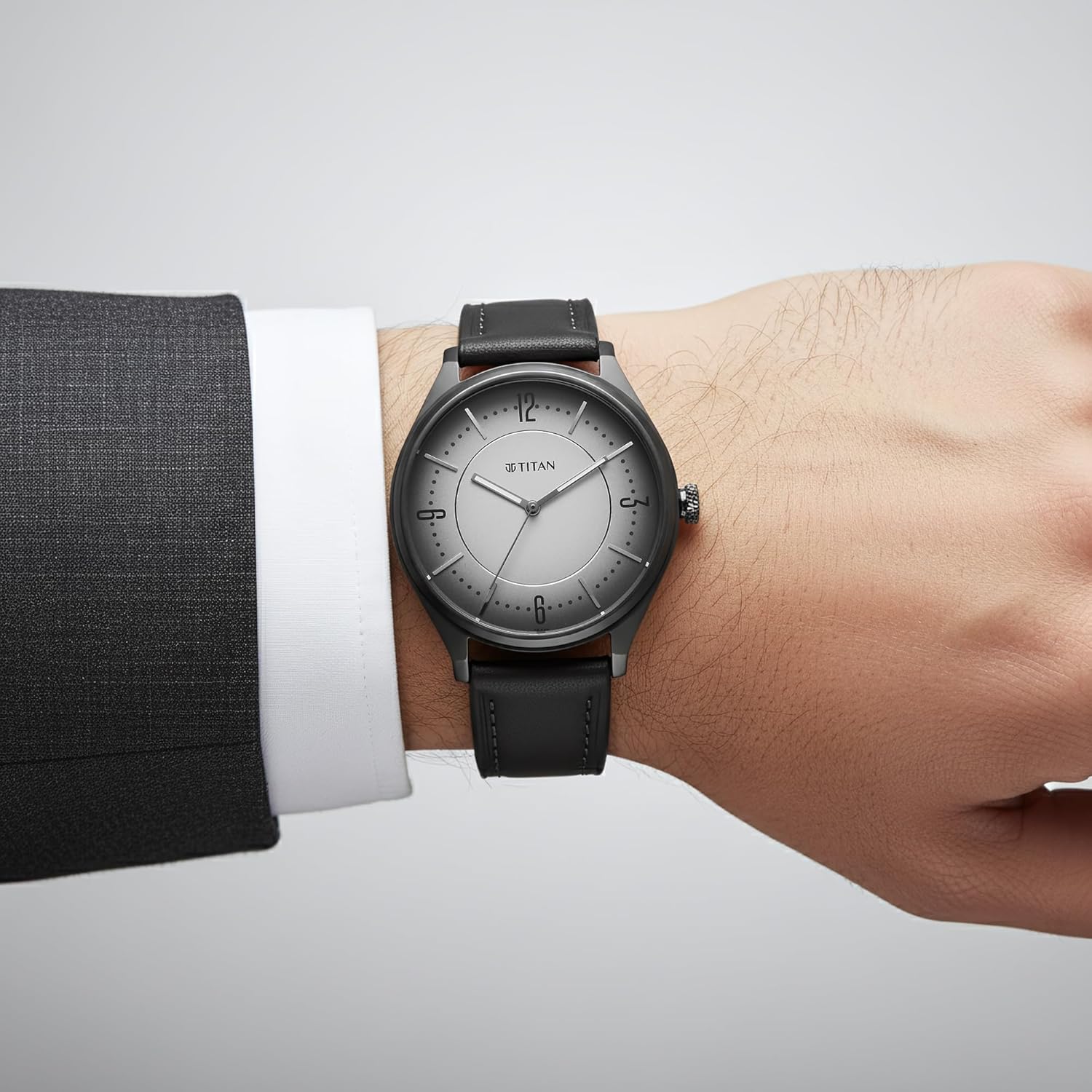 Titan Neo Basics II Quartz Gray Round Dial Men's Watch | Genuine Leather Strap Material | Watches for Men Analog