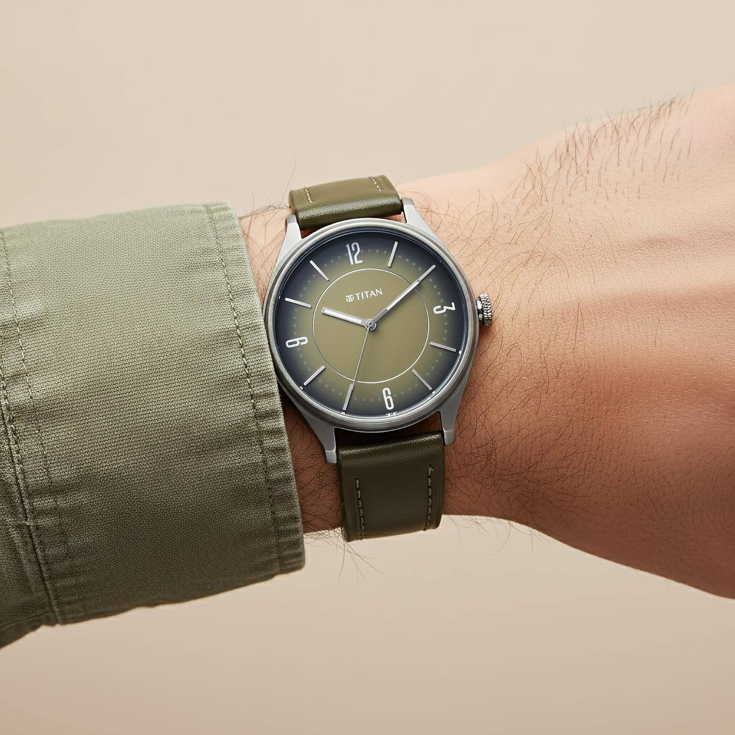 Titan Neo Basics II Quartz Green Round Dial Men's Watch | Genuine Leather Strap Material | Watches for Men Analog