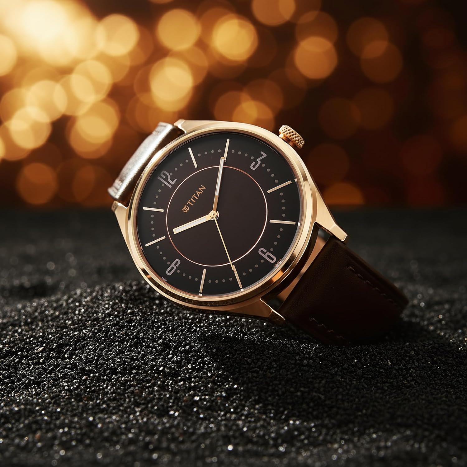 Titan Neo Basics II Quartz Brown Round Dial Men's Watch | Genuine Leather Strap Material | Watches for Men Analog