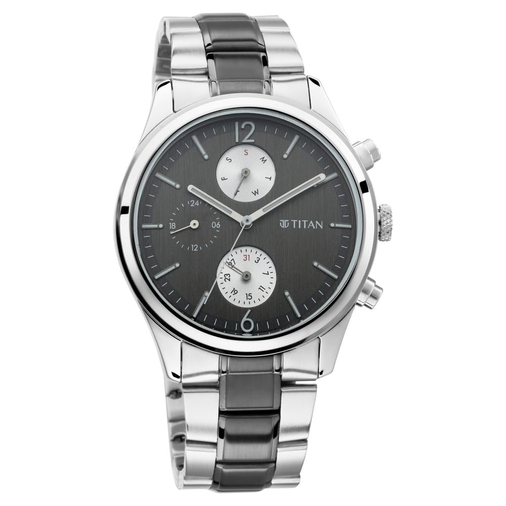 Titan Men's Metropolitan Charm: Men's Multifunctional Anthra Watch with Metallic Accents