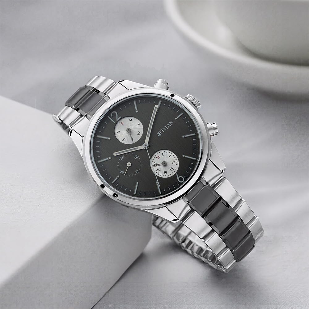 Titan Men's Metropolitan Charm: Men's Multifunctional Anthra Watch with Metallic Accents