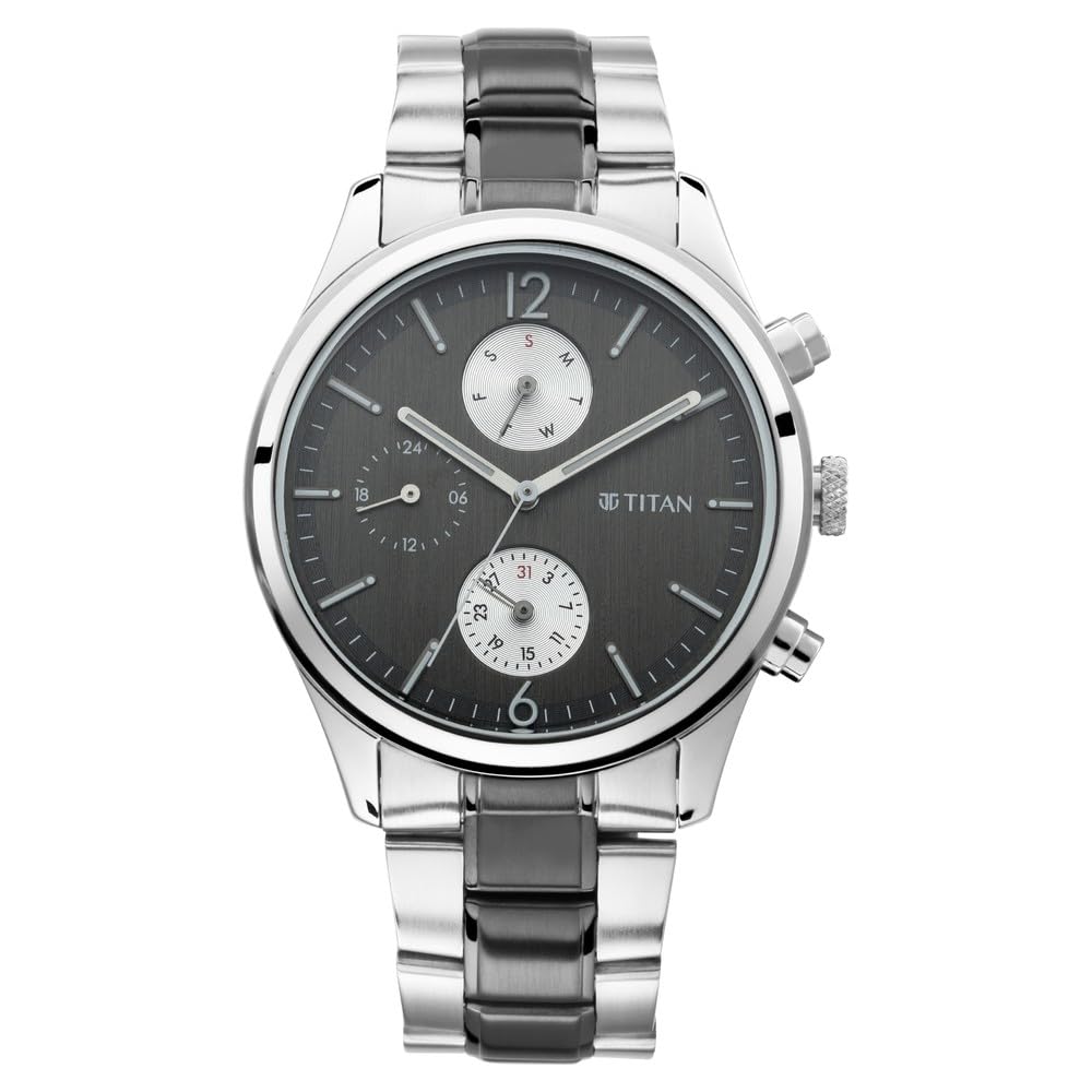 Titan Men's Metropolitan Charm: Men's Multifunctional Anthra Watch with Metallic Accents