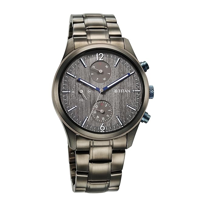 Titan Neo Splash Quartz Multifunction Anthracite Dial Anthracite Stainless Steel Strap Watch for Men