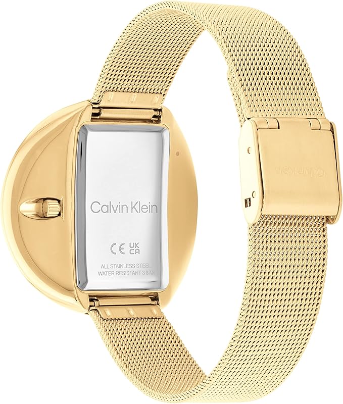 Calvin Klein Analogue Quartz Watch for Women with Yellow Gold-Coloured Stainless Steel Mesh Link Bracelet