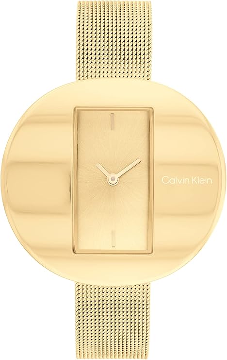 Calvin Klein Analogue Quartz Watch for Women with Yellow Gold-Coloured Stainless Steel Mesh Link Bracelet