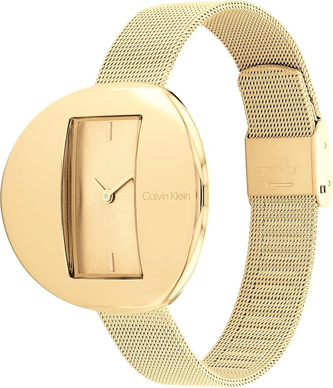 Calvin Klein Analogue Quartz Watch for Women with Yellow Gold-Coloured Stainless Steel Mesh Link Bracelet