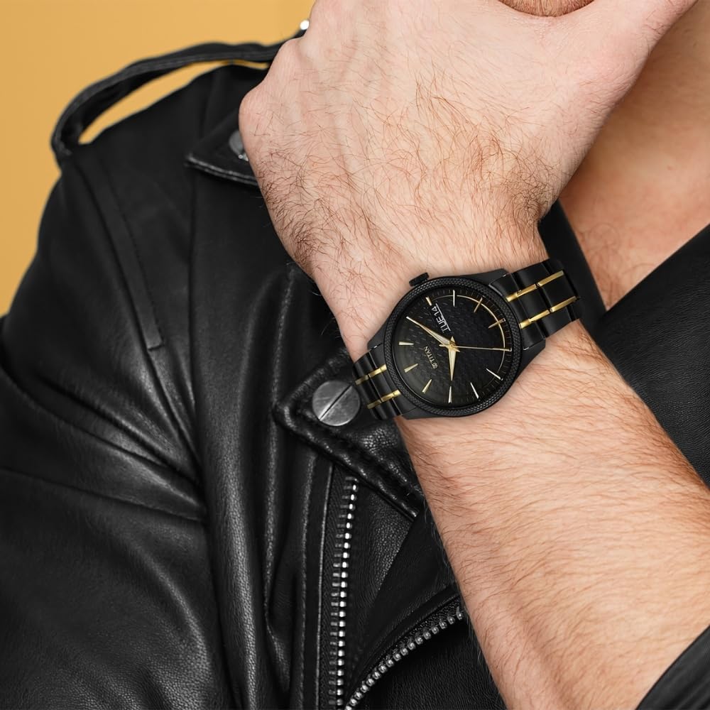 Titan Regalia Opulent Quartz Analog with Day & Date Black Dial Two Toned Black & Gold Stainless Steel Strap Watch for Men