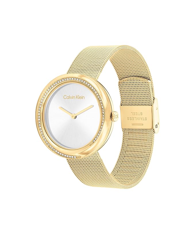 Calvin Klein Women's Quartz Ionic Thin Gold Plated Steel Case and Mesh Bracelet Watch, Color: Gold Plated (Model: 25200150), Gold Plated, Gold Plated, bracelet