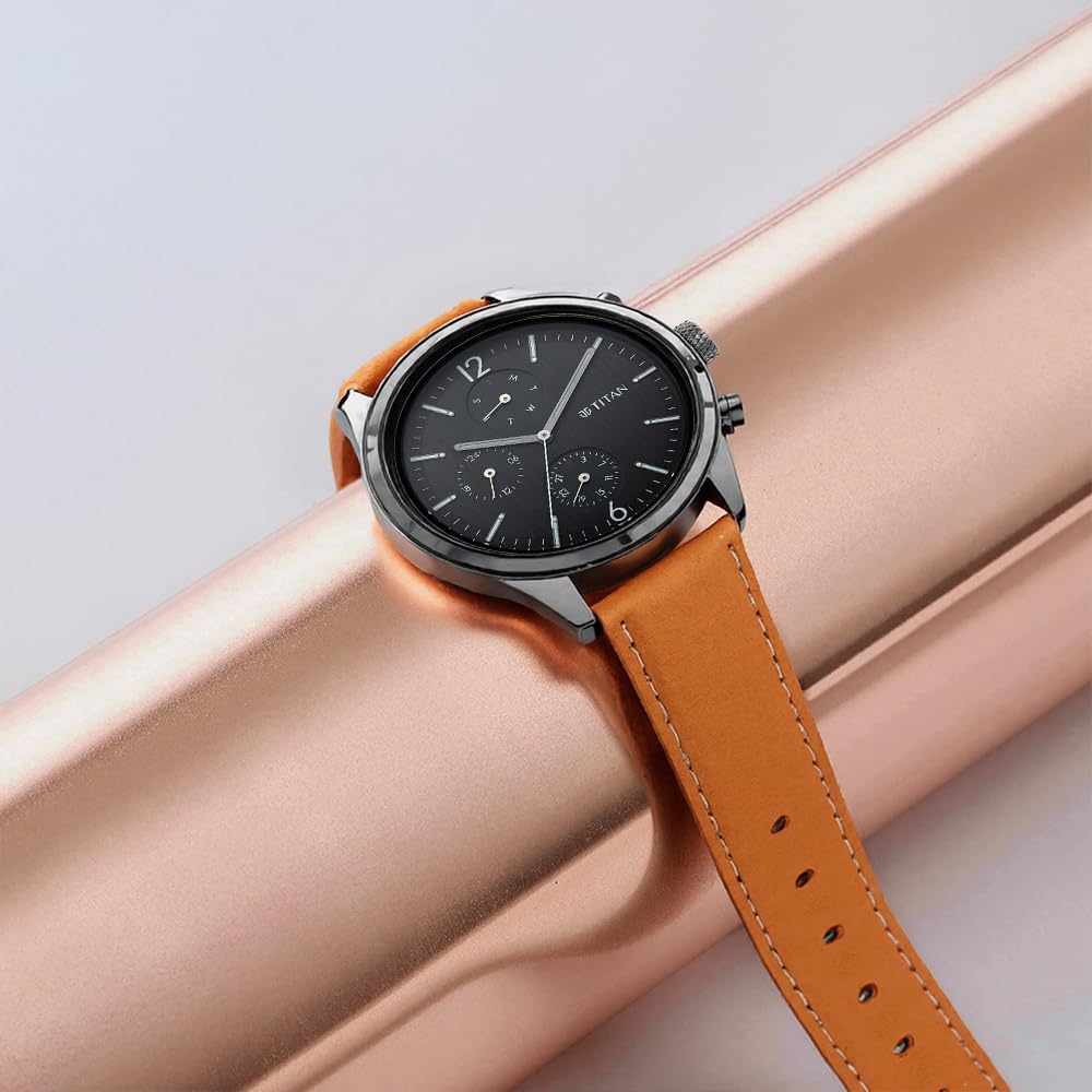 Titan Men's Metropolitan Charm: Men's Multifunctional Black Watch with Leather Strap