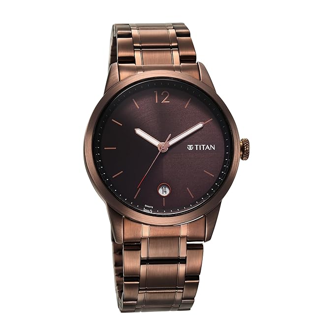 Titan Neo Splash Quartz Analog with Date Brown Dial Metallic Brown Stainless Steel Strap Watch for Men