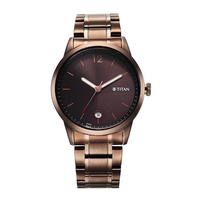 Titan Neo Splash Quartz Analog with Date Brown Dial Metallic Brown Stainless Steel Strap Watch for Men