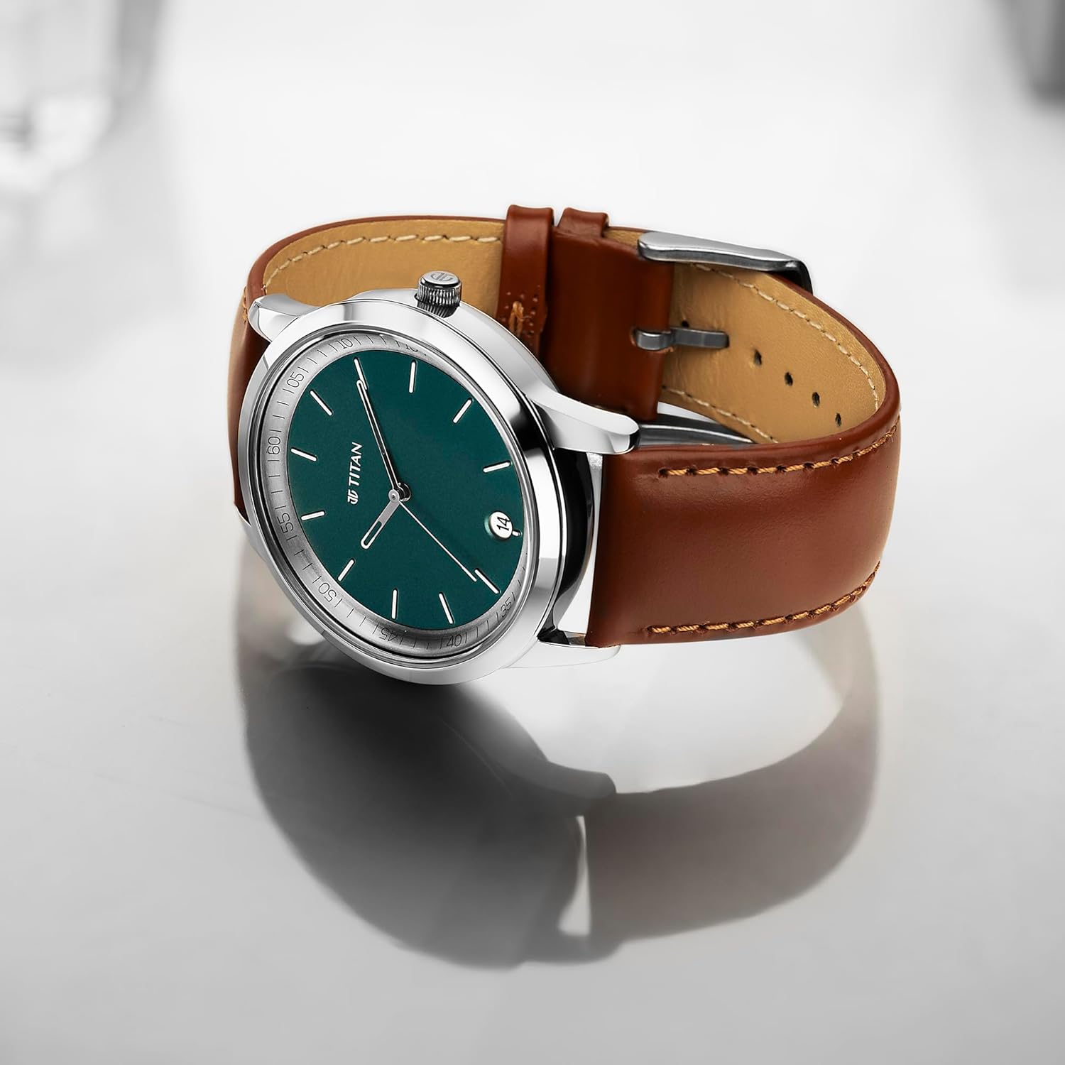 Titan Wrist with Quartz Analog with Date Blue Dial Brown Leather Strap Watch for Men