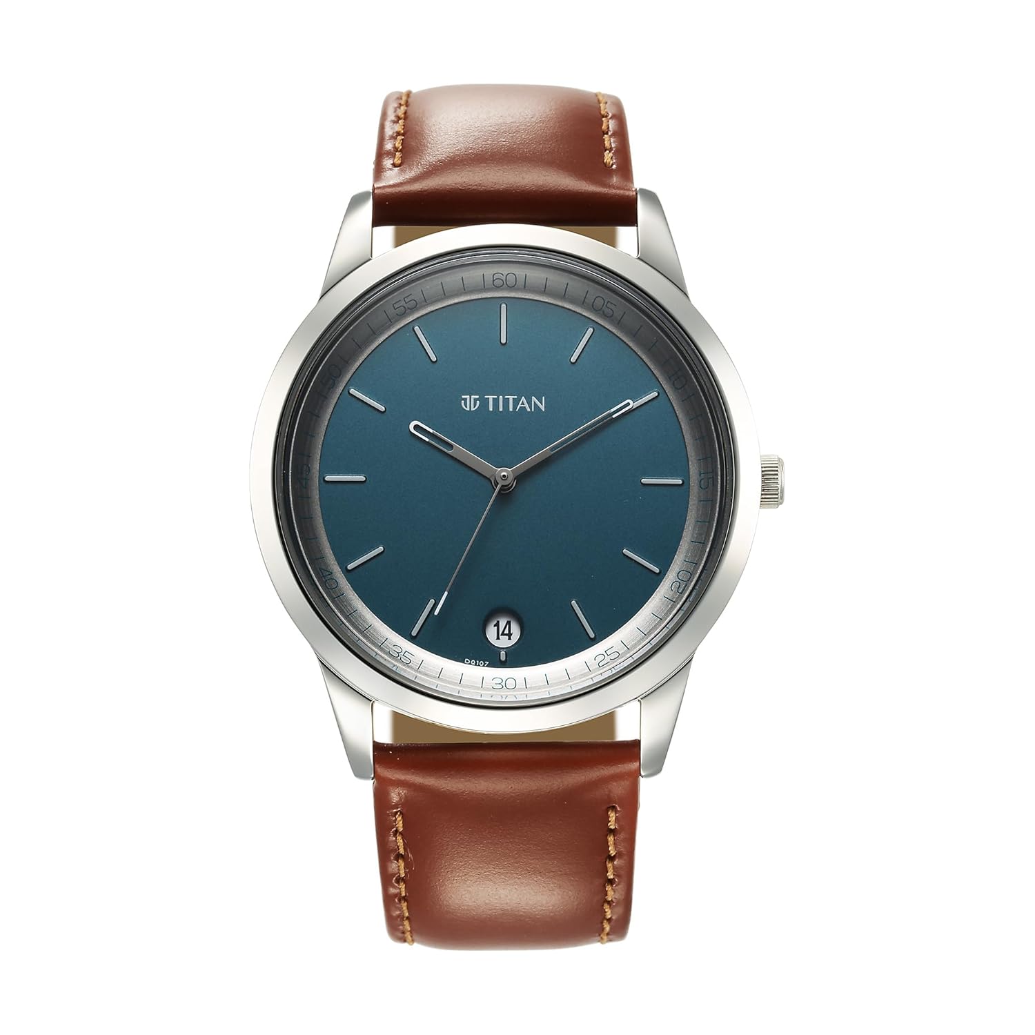 Titan Wrist with Quartz Analog with Date Blue Dial Brown Leather Strap Watch for Men