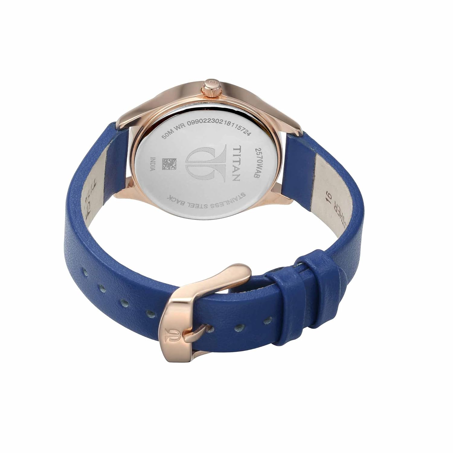 Titan Sparkle Quartz Analog With Date White Dial Blue Leather Strap Watch for Women