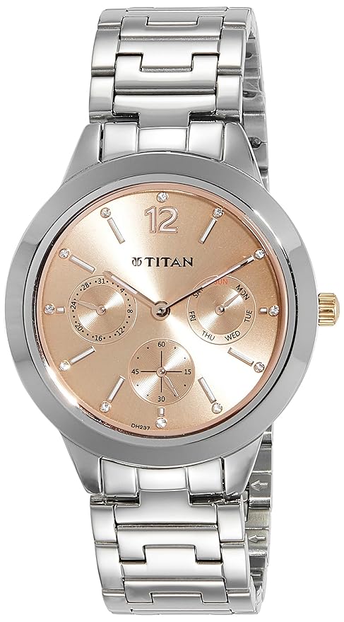 Titan Workwear Black Dial Quartz Multifunction Stainless Steel Strap watch for Women