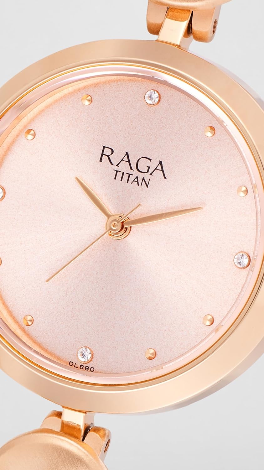 Titan Raga Love All Quartz Analog Pink Dial Rose Gold Metal Strap Watch for Women