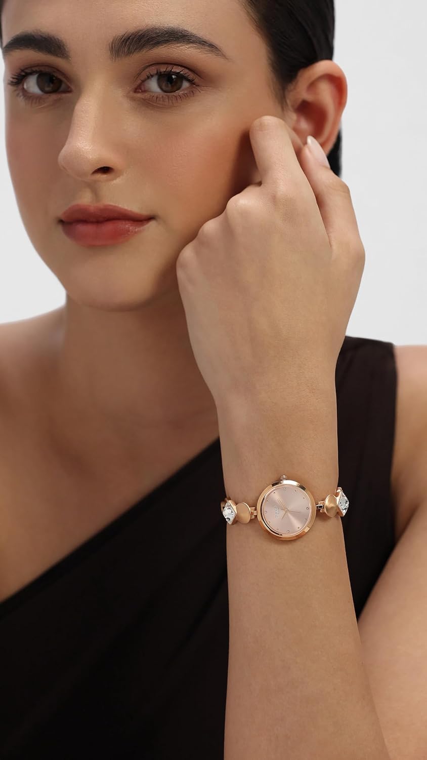 Titan Raga Love All Quartz Analog Pink Dial Rose Gold Metal Strap Watch for Women