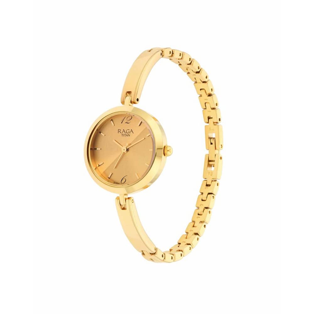 Titan Raga Viva Quartz Analog Champagne Dial Gold Metal Strap Watch for Women
