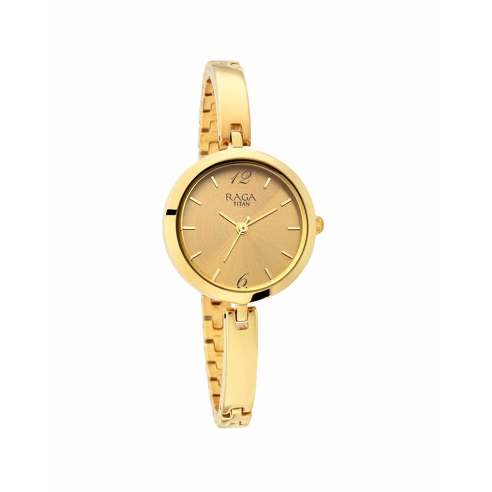 Titan Raga Viva Quartz Analog Champagne Dial Gold Metal Strap Watch for Women