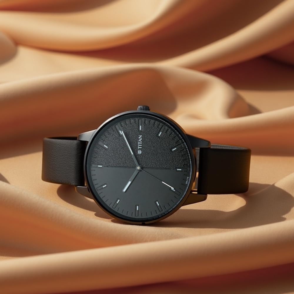 Titan Women's Precision Simplicity Watch: Black Gradient Dial with Leather Strap