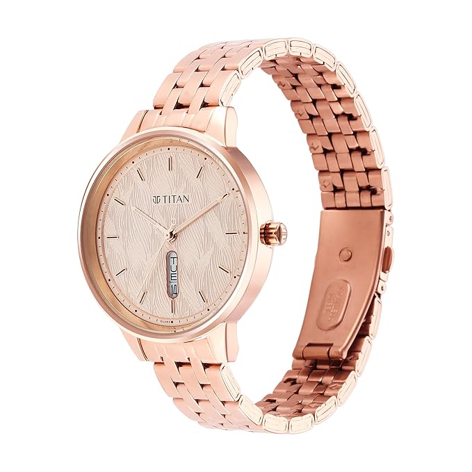 Titan Workwear Quartz Analog with Day and Date Rose Gold Dial Stainless Steel Strap Watch for Women