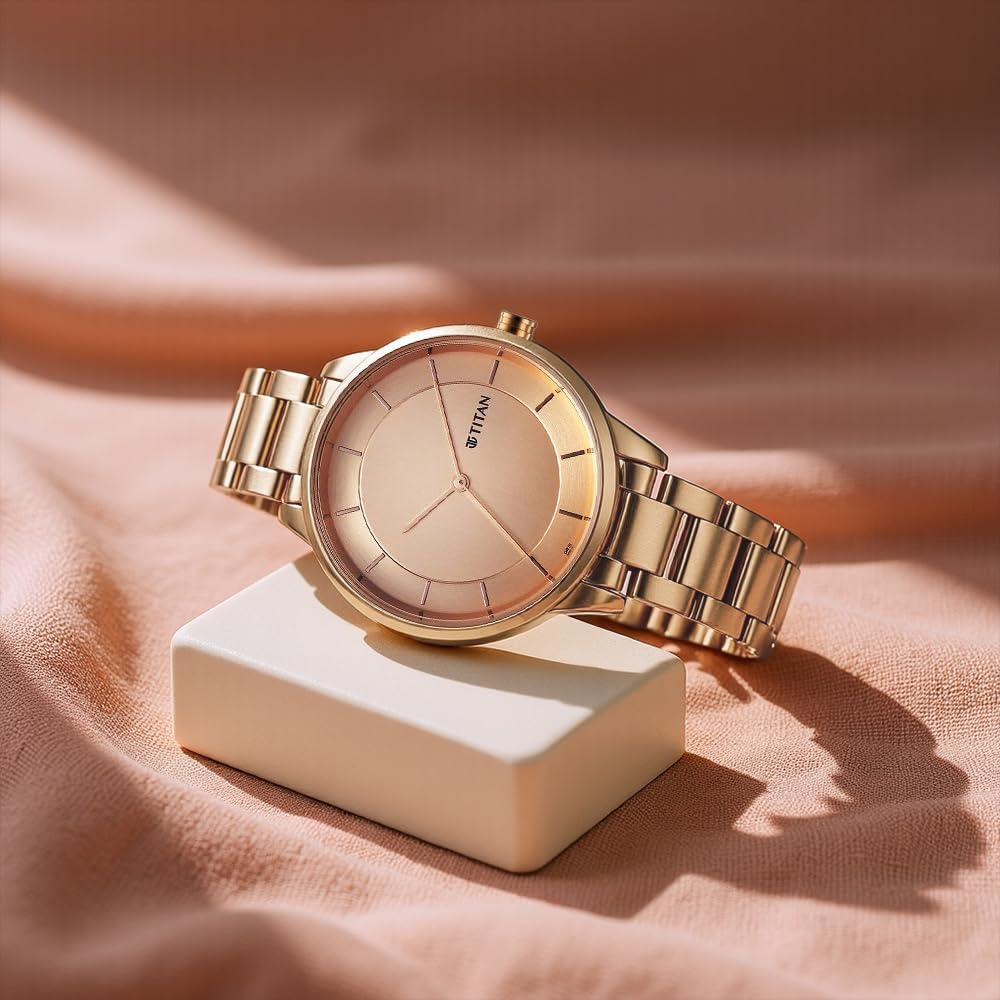 Titan Razzle Dazzle Quartz Analog Rose Gold Dial Stainless Steel Strap Watch For Women