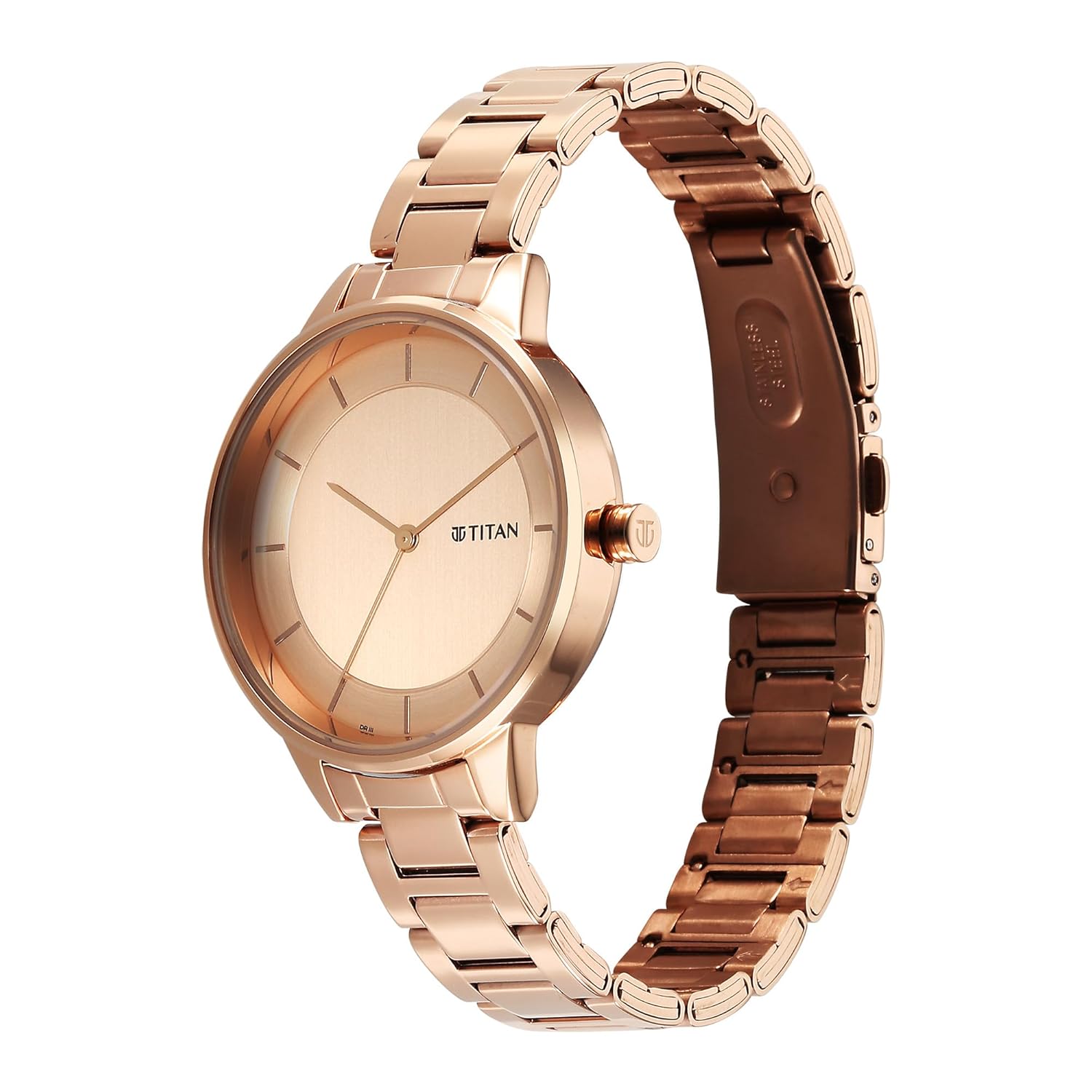 Titan Razzle Dazzle Quartz Analog Rose Gold Dial Stainless Steel Strap Watch For Women