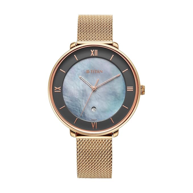Titan Workwear Mother Of Pearl Dial Analog with Date Stainless Steel Strap watch for Women