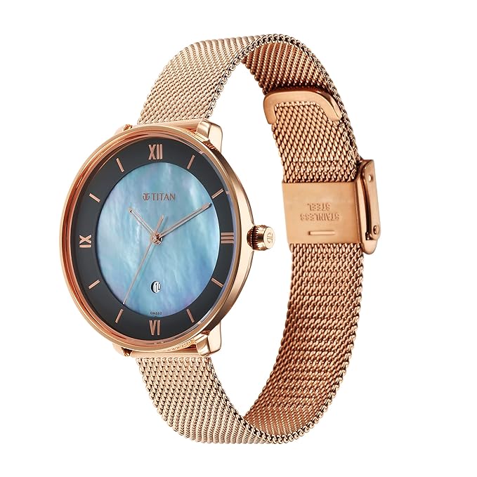 Titan Workwear Mother Of Pearl Dial Analog with Date Stainless Steel Strap watch for Women