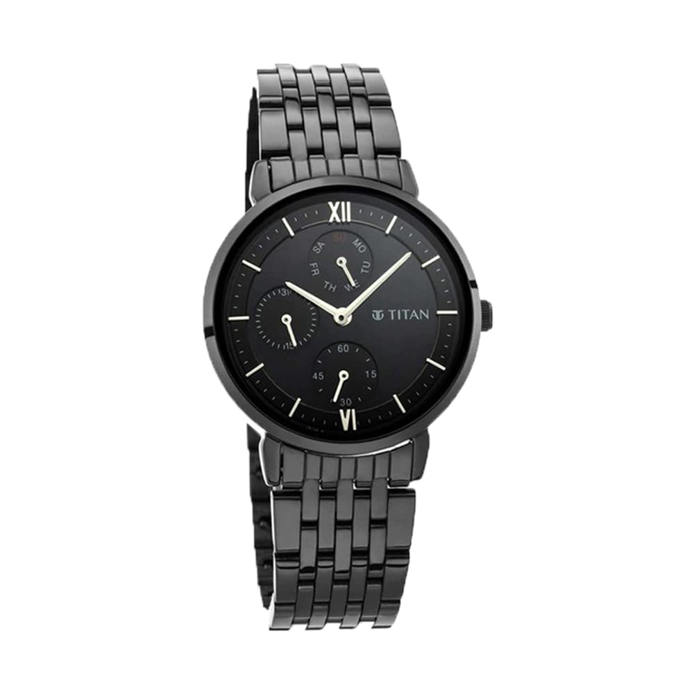 Titan Women's Regal: Roman Numeral Black Dial & Metal Strap Watch