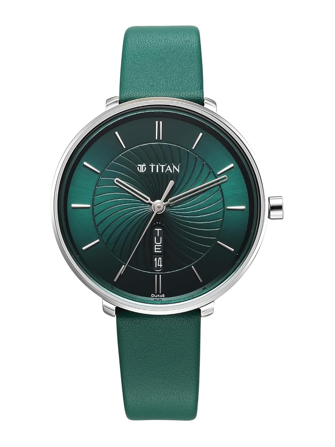Titan Neo Analog with Day and Date Green Dial Green Color Leather Strap Watch For Women