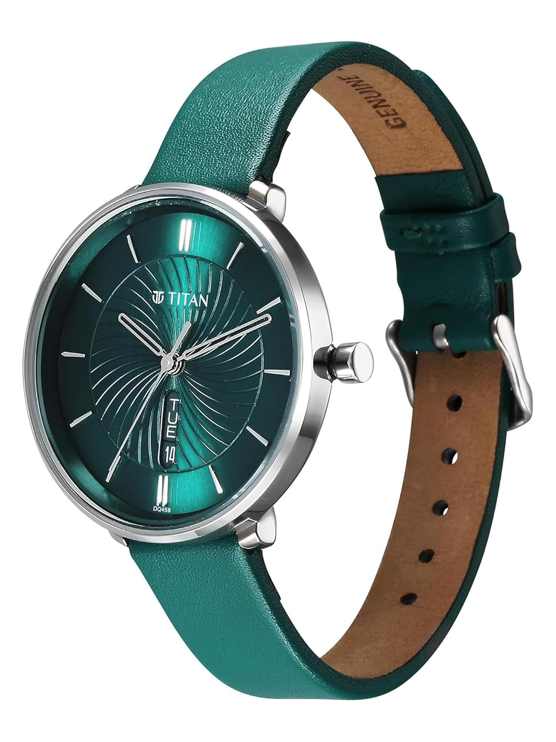 Titan Neo Analog with Day and Date Green Dial Green Color Leather Strap Watch For Women