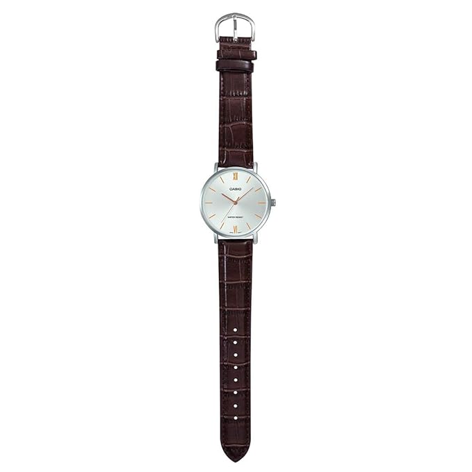 Casio MTP-VT01L-7B2 Men's Minimalistic Silver Dial Brown Leather Band Analog Watch