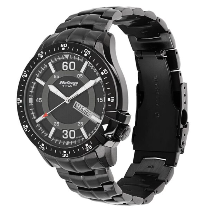 Titan Analog Black Dial with Day and Date Stainless Steel Strap watch for Men
