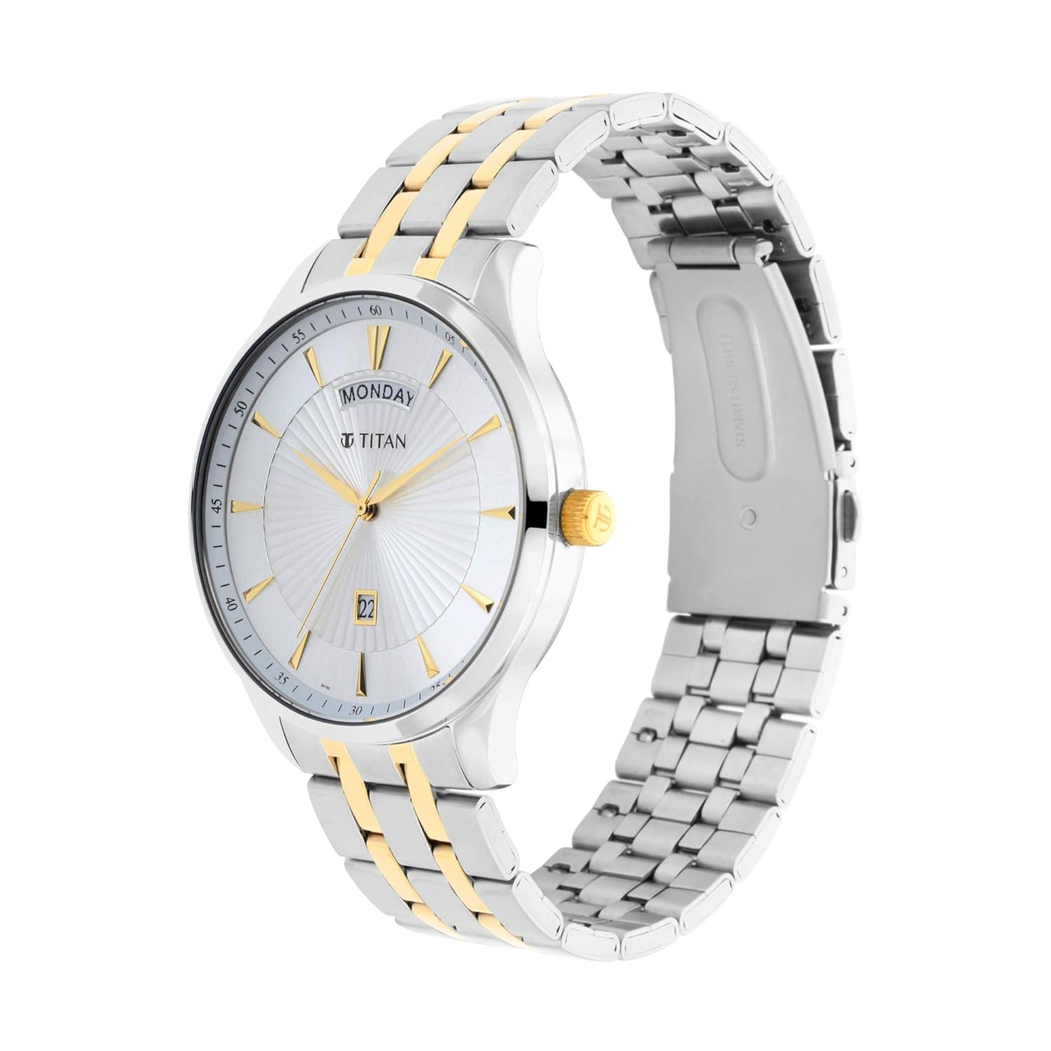 Titan Regalia Opulent White Dial Analog with Day and Date Stainless Steel Strap Watch for Men