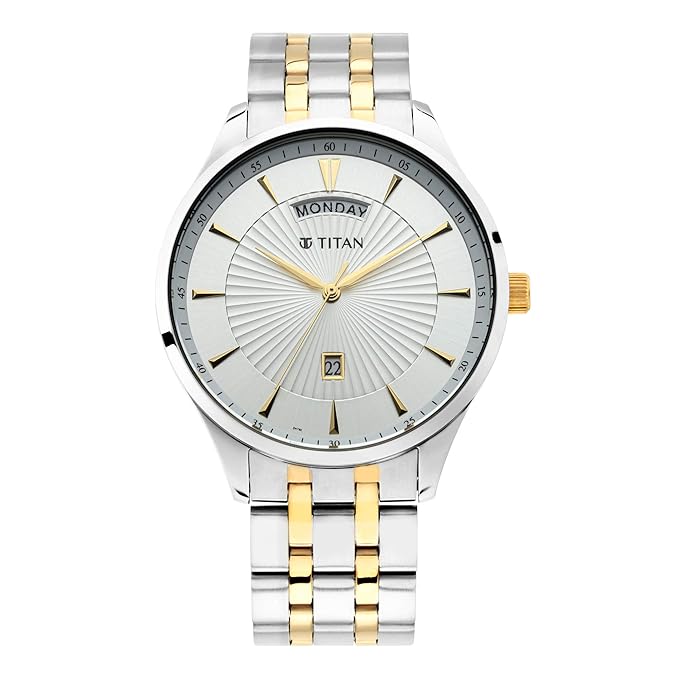 Titan Regalia Opulent White Dial Analog with Day and Date Stainless Steel Strap Watch for Men
