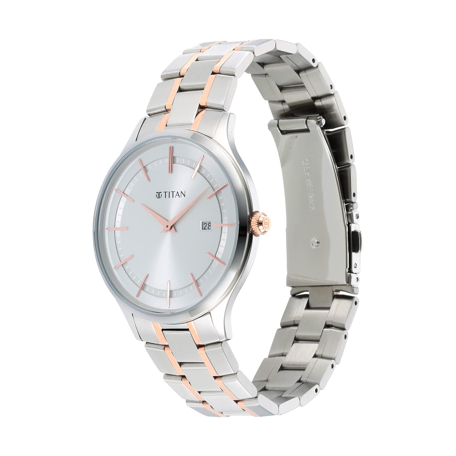Titan Classique Slimline Silver Dial Analog with Date Stainless Steel Strap watch for Men