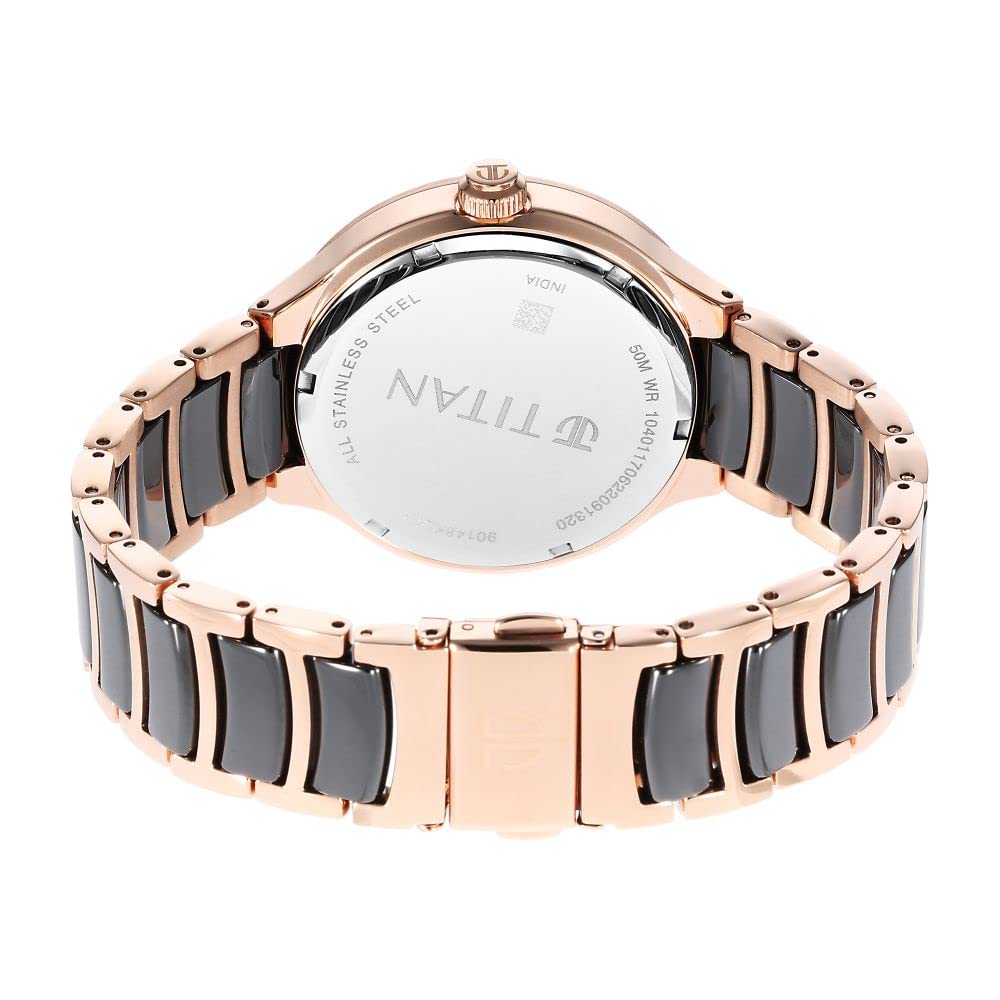 Titan Ceramic Fusion Quartz Multifunction Black Dial Rose Gold Dual-Toned Stainless Steel Bracelet Watch for Men