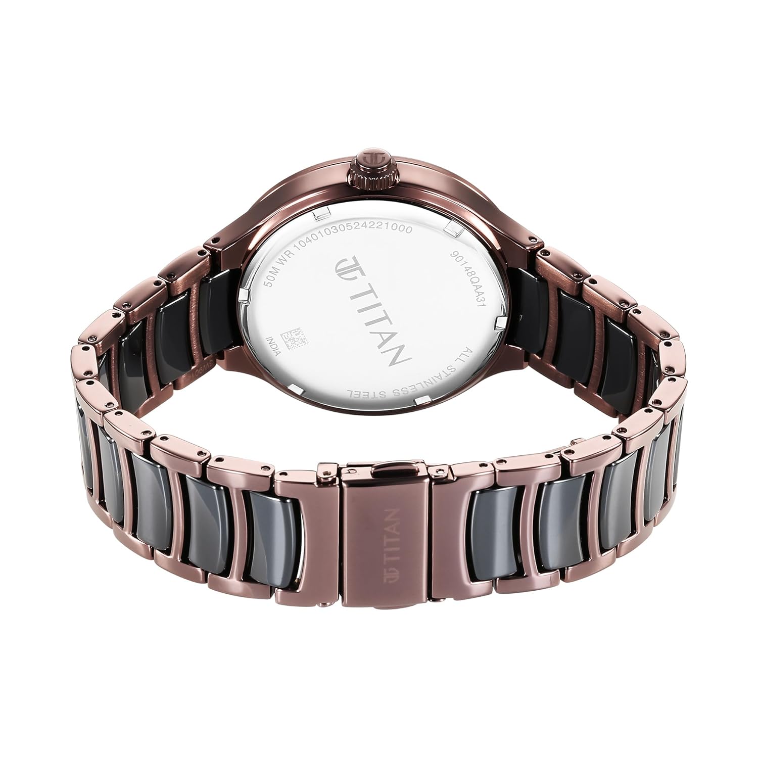Titan Ceramic Fusion Multifunction Black Dial With Two Toned Color Stainless Steel Strap Watch For Men