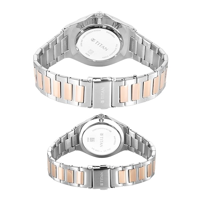 Titan Bandhan Quartz Analog with Date White Dial Two Toned Stainless Steel Strap Watch For Couple