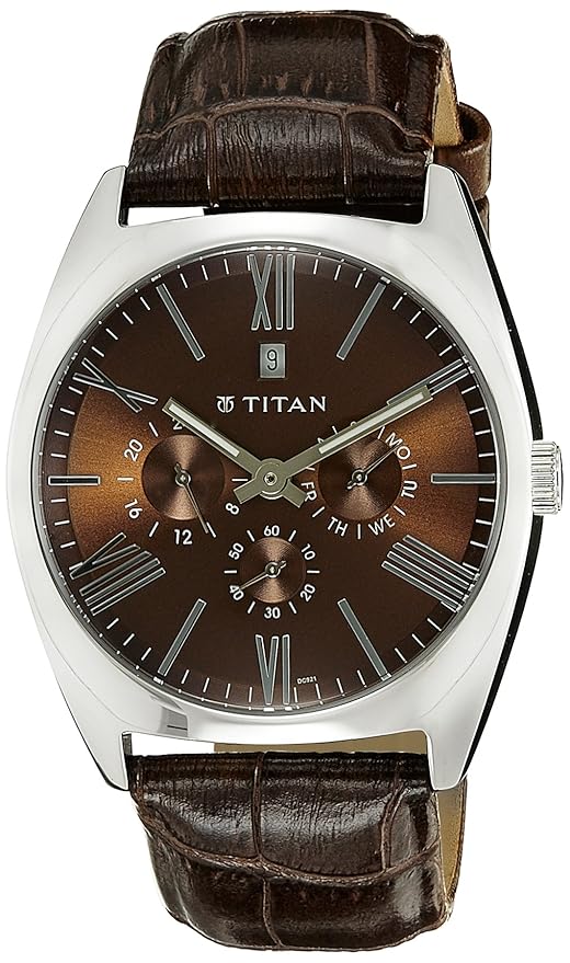 Titan Quartz Analog Brown Dial Leather Strap Watch for Men