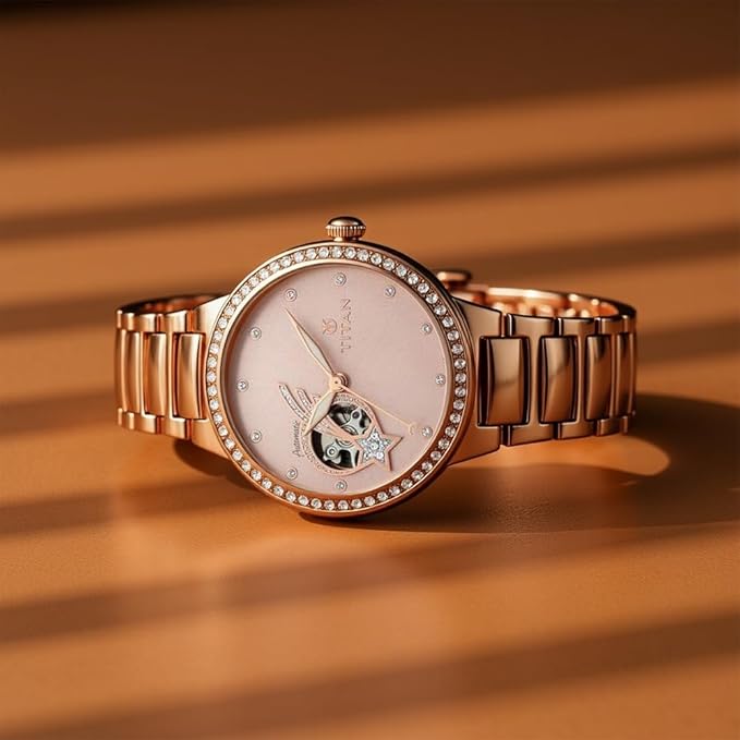 Titan Stellar Pink Automatic Stainless Steel Strap watch for Women