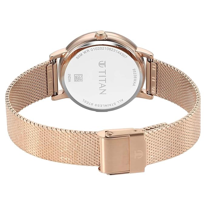 Titan Purple Style Up Quartz Analog Pink Dial Stainless Steel Strap Watch for Women