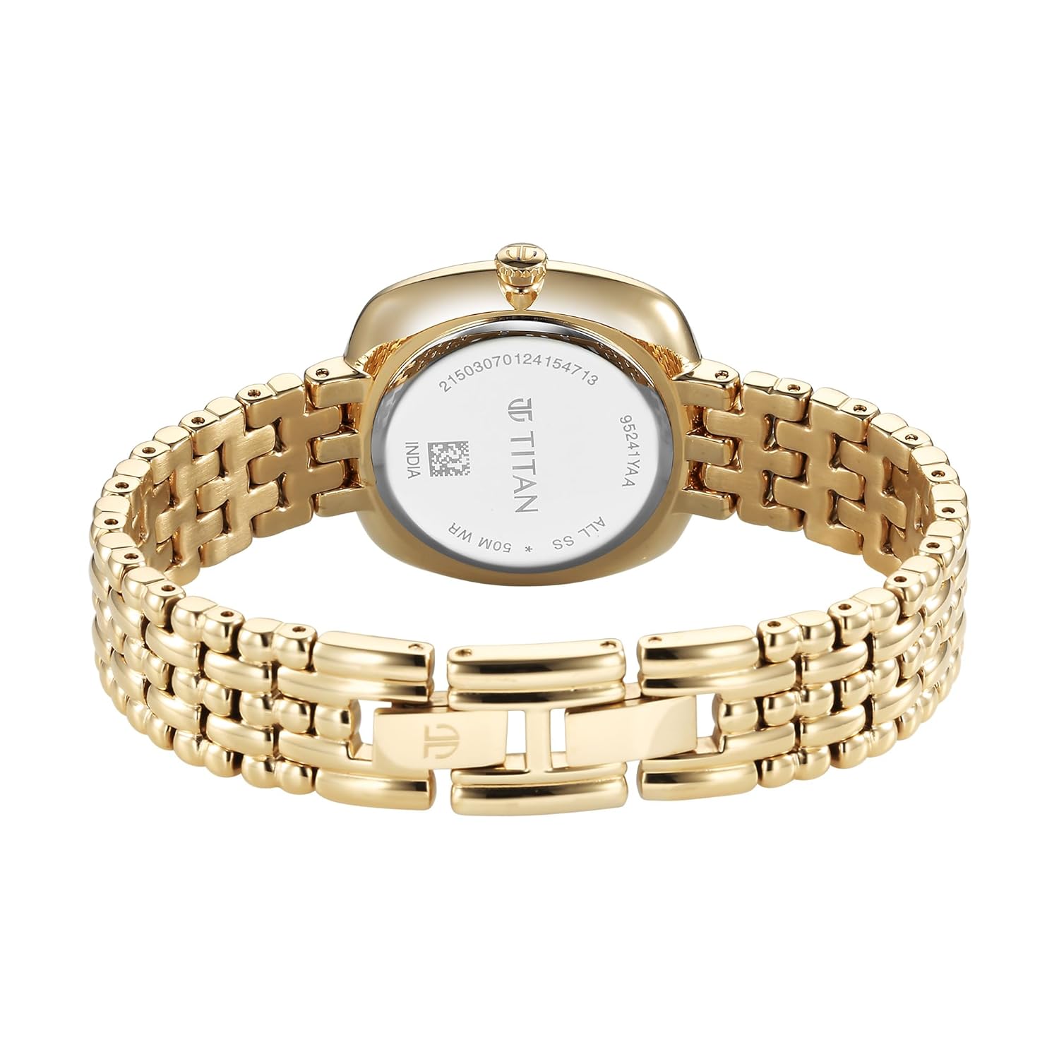 Titan Aura Quartz Analog Brown Mother of Pearl Dial Golden Stainless Steel Strap Watch for Women